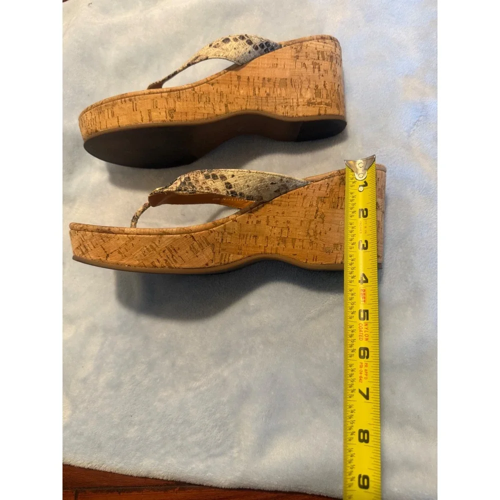 Tory Burch Miller Snakeskin Cork Wedge Sandals Platform Gold Logo Brown 10 1/2M